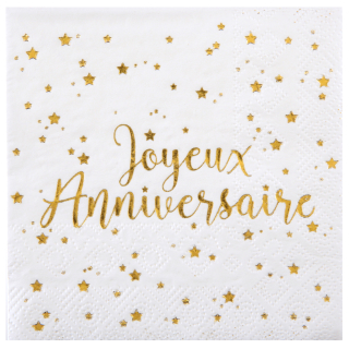 Serviette Joyeux Anniversaire Blanc