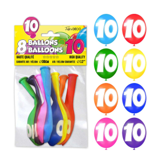 8 ballons de baudruche Chiffre - Tous les chiffres : 10