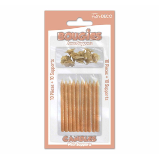 10 bougies pailletées avec supports Cuivre