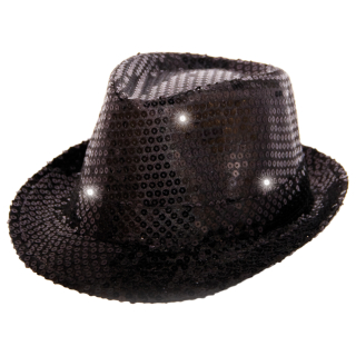 Chapeau Trilby Métallique Noir avec Lampes LED et Paillettes