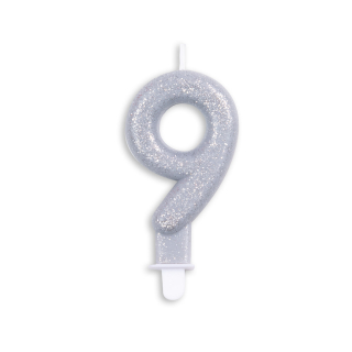 Number candle glitter silver nr. 9