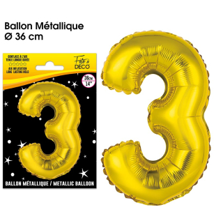 Ballons métalliques OR chiffre - Tous les chiffres : 3