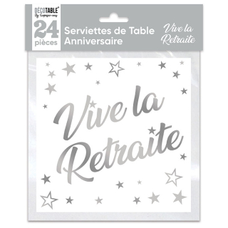 Serviettes de table x24 métallisée Argent - Tous les évènements de la vie : Vive la retraite