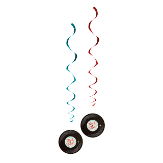 Set 2 Guirlandes spirales rouge et bleue disques vinyles