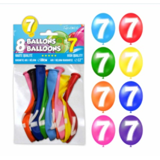 Sachet de 8 ballons latex chiffre 7