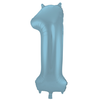 Ballon aluminium Chiffre 1 Bleu Pastel Mate Métallique - 86 cm