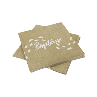 Serviette en papier "Baptême" effet kraft impression blanc