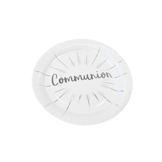 Assiette en carton "Communion" impression métallisée argent