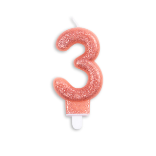 Number candle glitter rose gold nr. 3