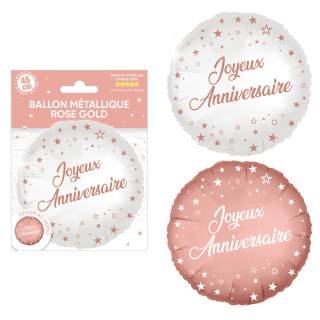 Ballon métallique rond Joyeux Anniversaire ROSE GOLD