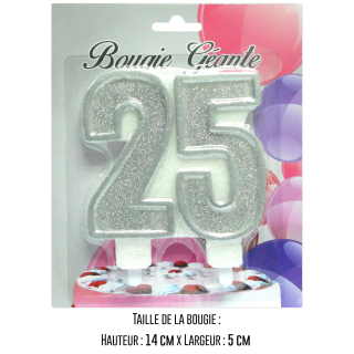 Bougie géante argent 25 ans