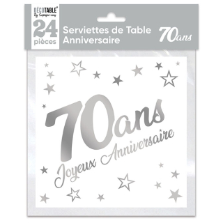 Serviettes de table x24 métallisée Argent - Tous les évènements de la vie : 70 ans