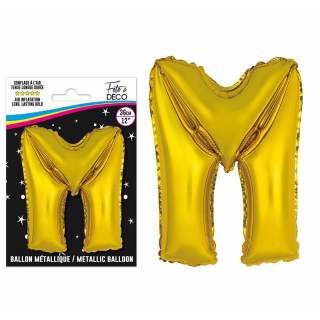 Ballons métalliques OR lettre - Toutes les lettres, le # et le & : M<br/>