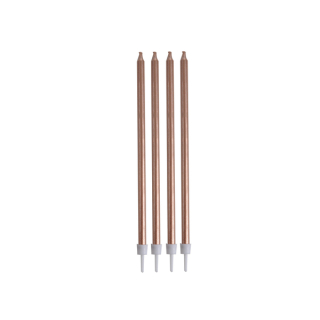 SET DE 16 BOUGIES ANNIVERSAIRE LONGUES + SUPPORTS PLASTIQUE H14,5CM ROSE GOLD