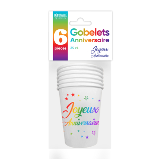 Gobelets x6 Métaliique Multicolore  - Tous les évènements de la vie : Joyeux anniversaire