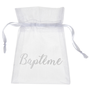 Pochon organza "baptème" blanc