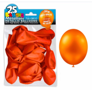 Sachet de 25 ballons latex métallisés Orange