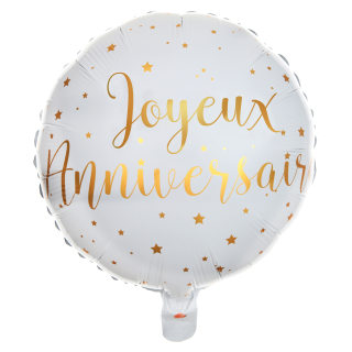 Ballon Alu Joyeux Anniversaire métallisé Blanc