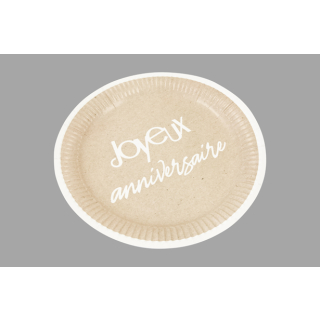 ASSIETTE GM CARTON FACON KRAFT JOYEUX ANNIVERSAIRE 23cm - 300g (x 6)