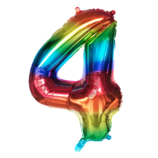 Ballon en aluminium '4' arc-en-ciel