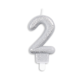 Number candle glitter silver nr. 2