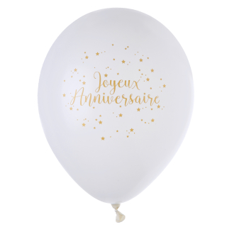 Ballon Joyeux Anniversaire métallisé or Blanc