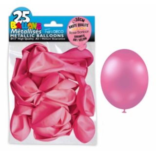 Sachet de 25 ballons latex métallisés Rose Bonbon