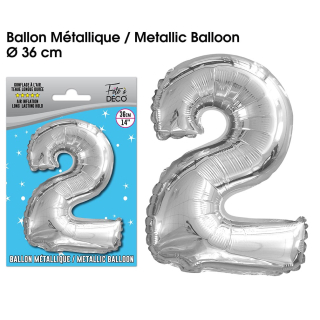 Ballon métallique Argent Chiffre - Tous les chiffres : 2<br/>