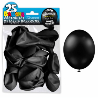 Sachet de 25 ballons latex métallisés Noir Pur