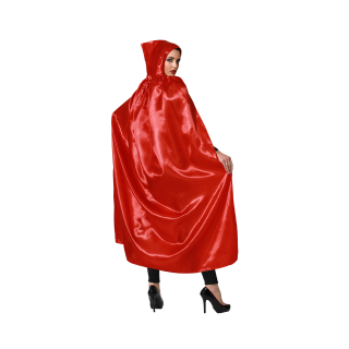 S/RAB. CAPE À CAPUCHE 140CM SATIN ROUGE