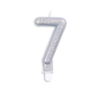 Number candle glitter silver nr. 7