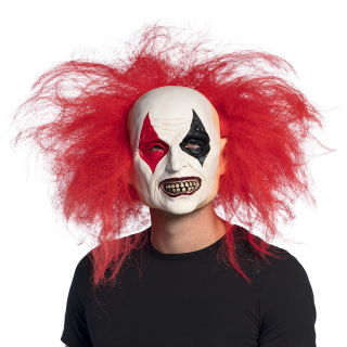 Pc. Masque tête latex Ruddy clown avec cheveux