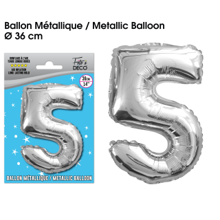 Ballon métallique Argent Chiffre - Tous les chiffres : 5