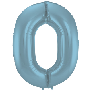 Ballon aluminium Chiffre 0 Bleu Pastel Mate Métallique - 86 cm
