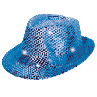 Chapeau Trilby Bleu avec Lampes LED et Paillettes