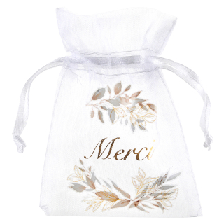 Pochon organza "merci" or