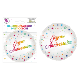 Ballon métallique rond Joyeux Anniversaire MULTICOLORE