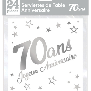 Serviettes de table x24 métallisée Argent - Tous les évènements de la vie : 70 ans