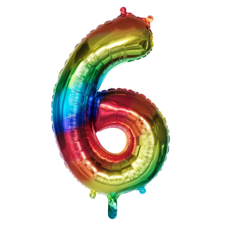 Ballon en aluminium '6' arc-en-ciel