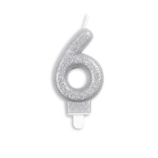 Number candle glitter silver nr. 6
