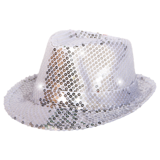 Chapeau Trilby Argenté avec Lampes LED et Paillettes