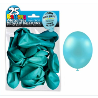 Sachet de 25 ballons latex métallisés Bleu Ciel