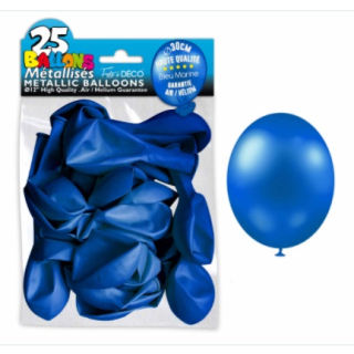 Sachet de 25 ballons latex métallisés Bleu Marine