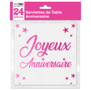 Serviettes de table Anniversaire x24 métallisée - Couleur : Fuchsia