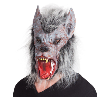 Masque tête latex Loup-garou avec cheveux