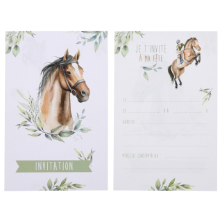 Carte invitation Hippique Multicoloree 10 x 15 cm Sachet de 6 pièces équitation