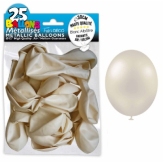 Sachet de 25 ballons latex métallisés Blanc Albâtre