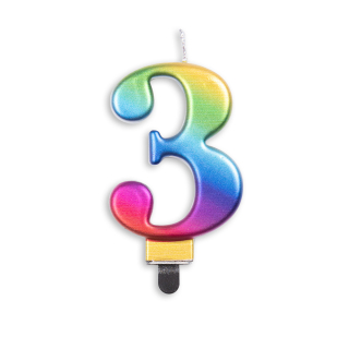 Number candle metallic rainbow nr. 3