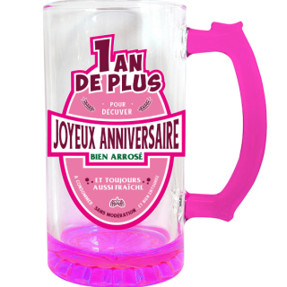 Chope à Bière Joyeux Anniversaire Rose