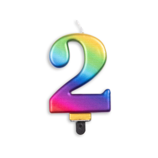 Number candle metallic rainbow nr. 2